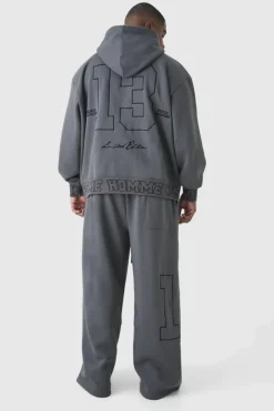Plus Oversized Boxy Homme Embroidered Hoodie