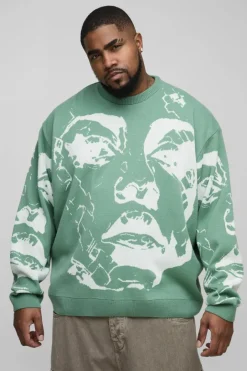 Plus Oversized Boxy Line Face Knitted Jumper