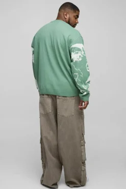 Plus Oversized Boxy Line Face Knitted Jumper