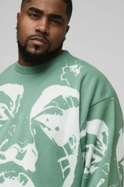 Plus Oversized Boxy Line Face Knitted Jumper