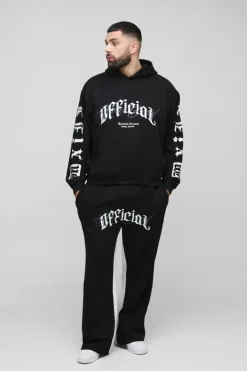 Plus Oversized Boxy Official Embroidery Hooded Relaxed Flare Tracksuit