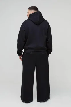 Plus Oversized Boxy Skeleton Puff Print Contrast Stitch Hooded Tracksuit