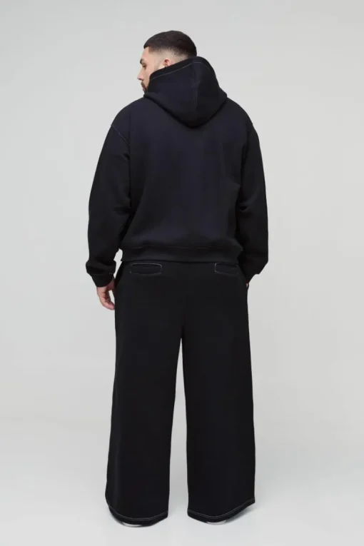 Plus Oversized Boxy Skeleton Puff Print Contrast Stitch Hooded Tracksuit