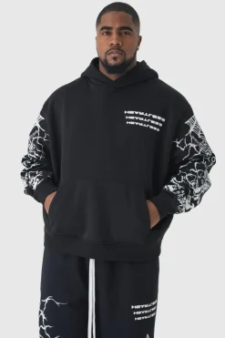 Plus Oversized Boxy Sleeve Print Hoodie