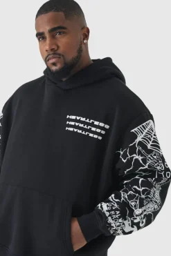 Plus Oversized Boxy Sleeve Print Hoodie