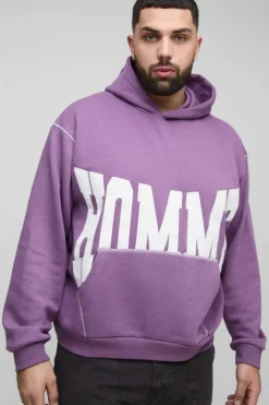Plus Oversized Boxy Twill Applique Contrast Stitch Hoodie