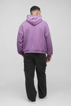 Plus Oversized Boxy Twill Applique Contrast Stitch Hoodie