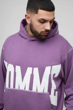 Plus Oversized Boxy Twill Applique Contrast Stitch Hoodie