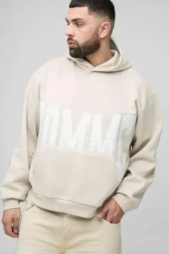 Plus Oversized Boxy Twill Applique Contrast Stitch Hoodie