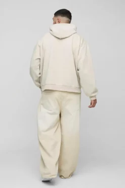 Plus Oversized Boxy Twill Applique Contrast Stitch Hoodie