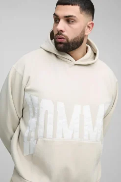 Plus Oversized Boxy Twill Applique Contrast Stitch Hoodie