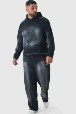 Plus Oversized Boxy Washed Applique Hooded Tracksuit