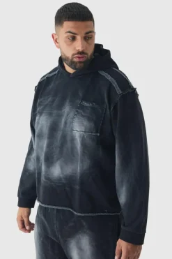 Plus Oversized Boxy Washed Applique Hooded Tracksuit