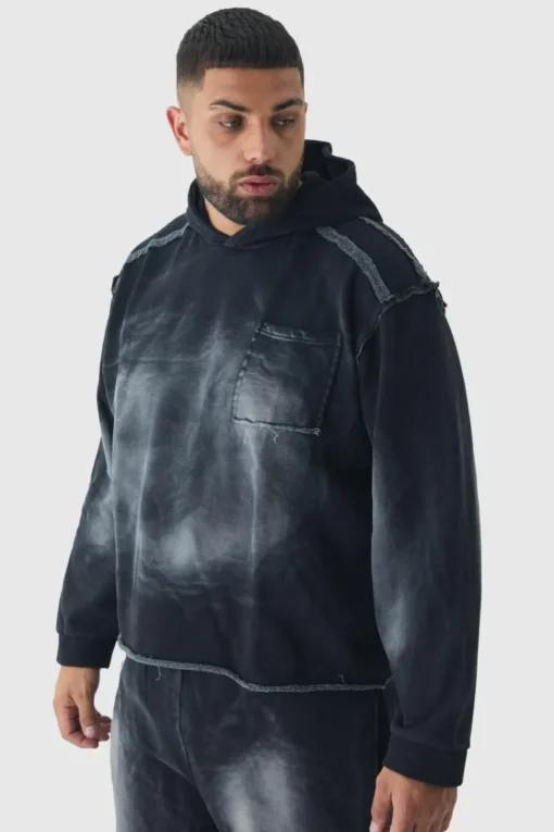 Plus Oversized Boxy Washed Applique Hooded Tracksuit