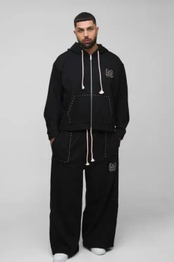 Plus Oversized Boxy Zip Thru Seam Detail Hooded Tracksuit