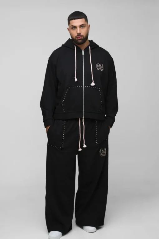 Plus Oversized Boxy Zip Thru Seam Detail Hooded Tracksuit