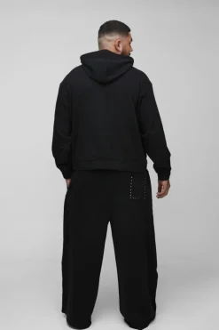 Plus Oversized Boxy Zip Thru Seam Detail Hooded Tracksuit