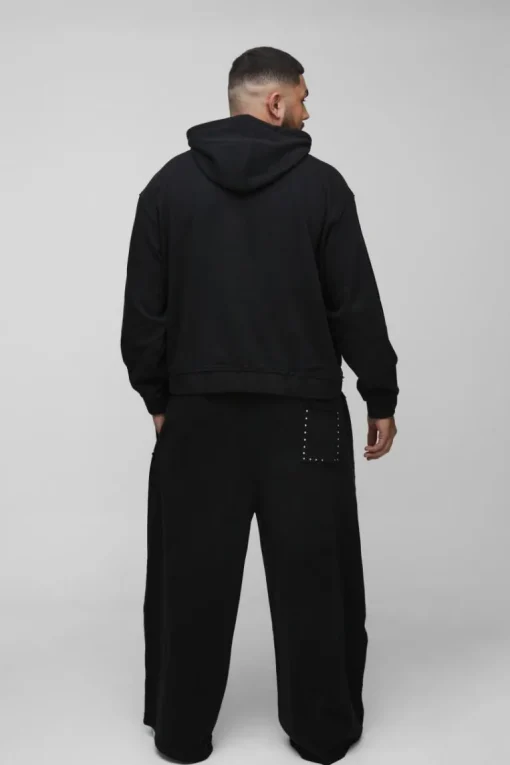 Plus Oversized Boxy Zip Thru Seam Detail Hooded Tracksuit