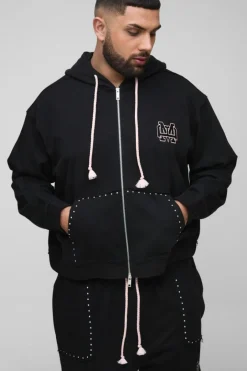 Plus Oversized Boxy Zip Thru Seam Detail Hooded Tracksuit