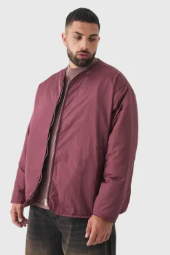 Plus Oversized Collarless Padded Bomber Jacket In Wine