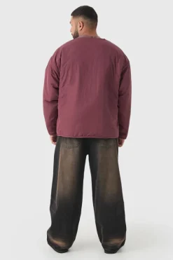 Plus Oversized Collarless Padded Bomber Jacket In Wine