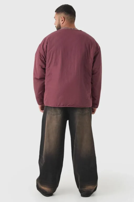 Plus Oversized Collarless Padded Bomber Jacket In Wine
