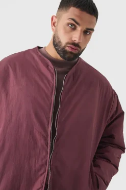 Plus Oversized Collarless Padded Bomber Jacket In Wine