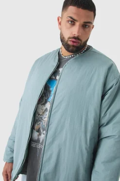 Plus Oversized Collarless Padded Bomber Jacket In Slate