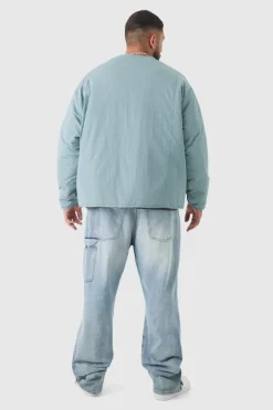Plus Oversized Collarless Padded Bomber Jacket In Slate