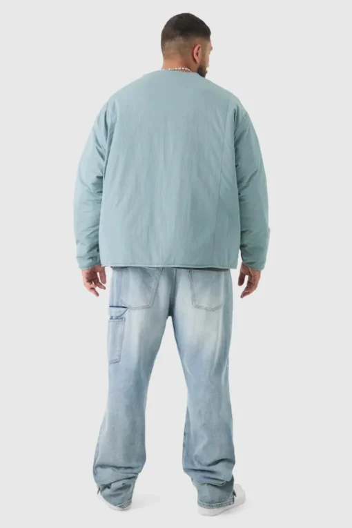 Plus Oversized Collarless Padded Bomber Jacket In Slate