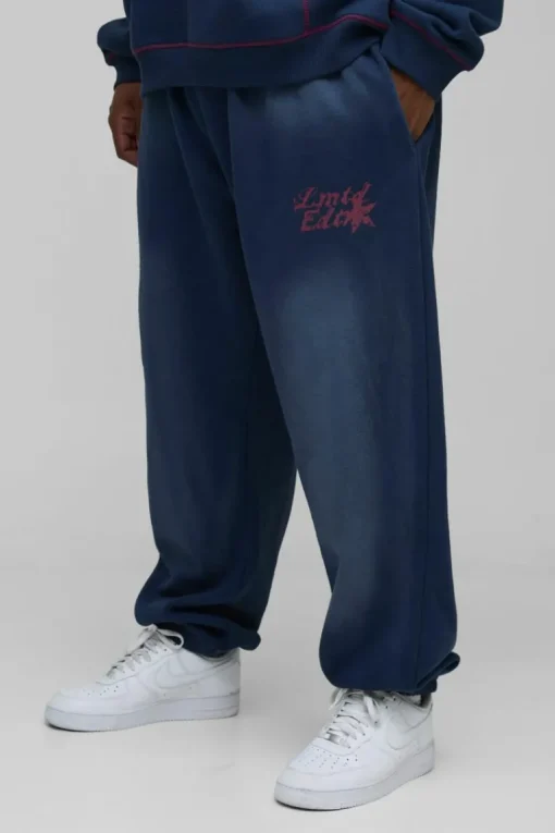 Plus Oversized Contrast Stitch Limited Spray Wash Jogger