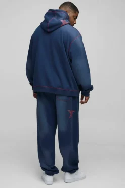 Plus Oversized Contrast Stitch Limited Spray Wash Jogger