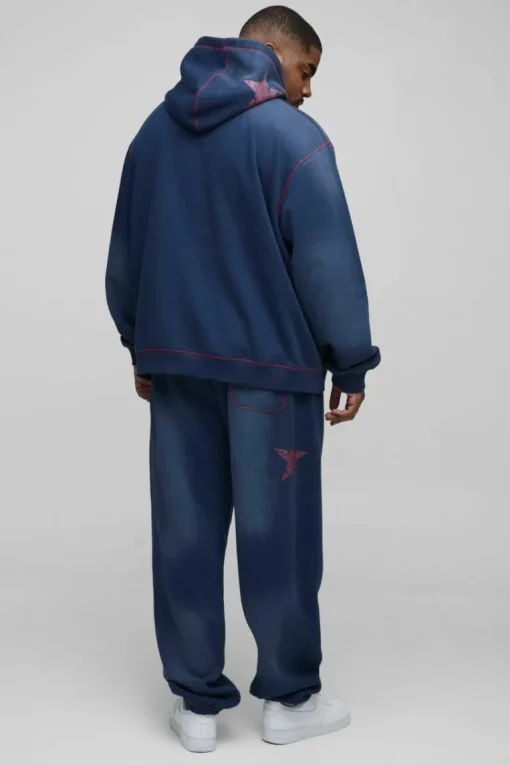 Plus Oversized Contrast Stitch Limited Spray Wash Jogger