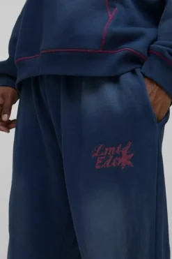 Plus Oversized Contrast Stitch Limited Spray Wash Jogger