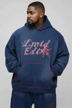 Plus Oversized Contrast Stitch Limited Spray Wash Hoodie