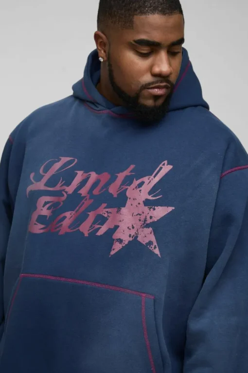 Plus Oversized Contrast Stitch Limited Spray Wash Hoodie