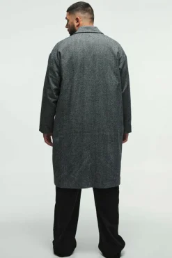 Plus Oversized Drop Shoulder Herringbone Overcoat In Grey
