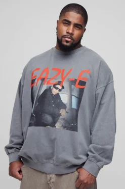 Plus Oversized Eazy-E Wash License Print Sweatshirt