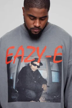 Plus Oversized Eazy-E Wash License Print Sweatshirt