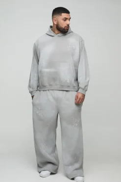 Plus Oversized Embroidered Spray Wash Wide Fit Boxer Jogger Tracksuit