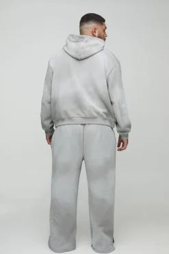 Plus Oversized Embroidered Spray Wash Wide Fit Boxer Jogger Tracksuit