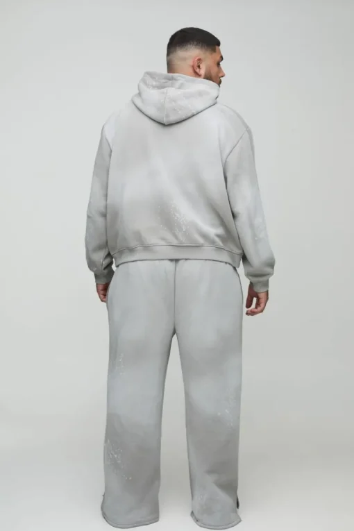 Plus Oversized Embroidered Spray Wash Wide Fit Boxer Jogger Tracksuit