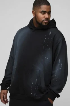 Plus Oversized Embroidered Spray Wash Hoodie