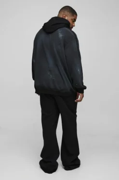 Plus Oversized Embroidered Spray Wash Hoodie