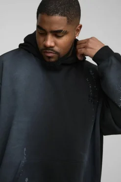 Plus Oversized Embroidered Spray Wash Hoodie