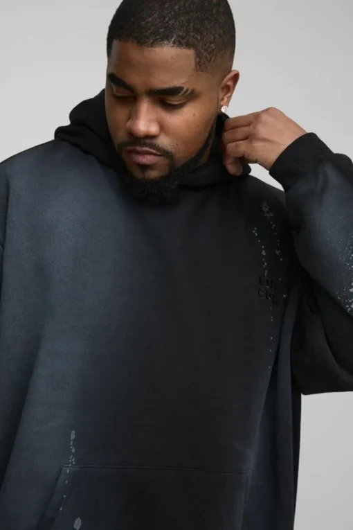 Plus Oversized Embroidered Spray Wash Hoodie