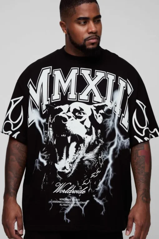 Plus Oversized Extended Neck MXII Large Scale Print T-Shirt