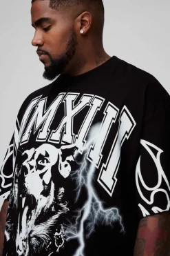 Plus Oversized Extended Neck MXII Large Scale Print T-Shirt
