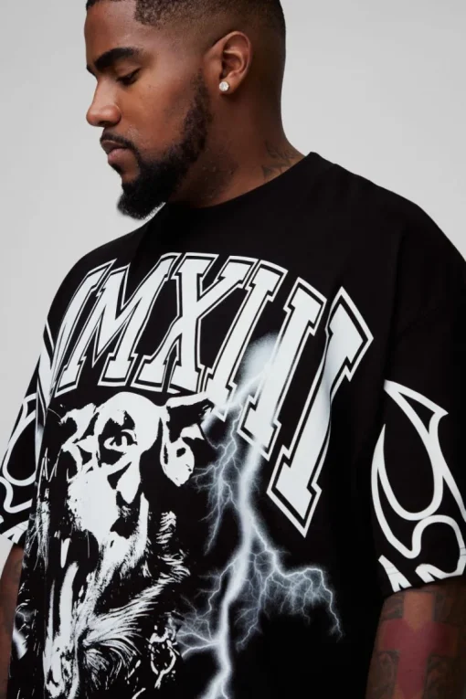 Plus Oversized Extended Neck MXII Large Scale Print T-Shirt