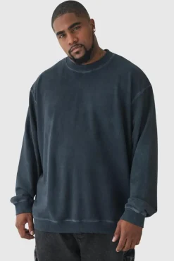 Plus Oversized Extended Neck Acid Wash Sweatshirt